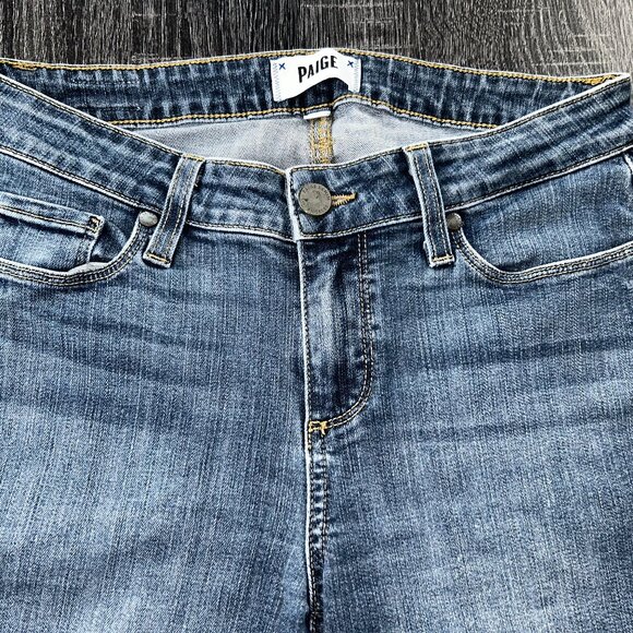 Paige Women’s Jeans Size 28 Blue Skinny Raw Hem Distressed Ankle Crop Denim - Picture 3 of 5